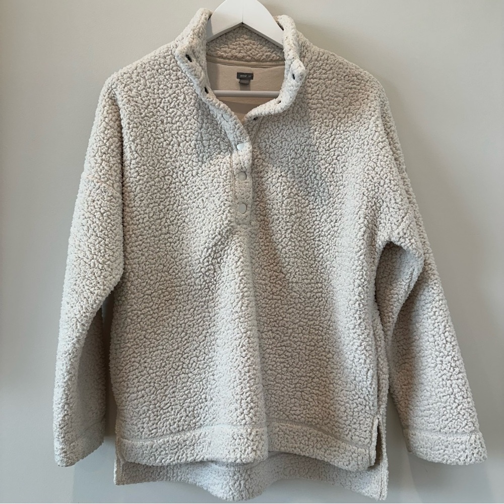 Aerie Sherpa Jacket Quarter Zip Sweatshirt Cream Teddy Coat Cozy Warm Ski Snow - Picture 1 of 11